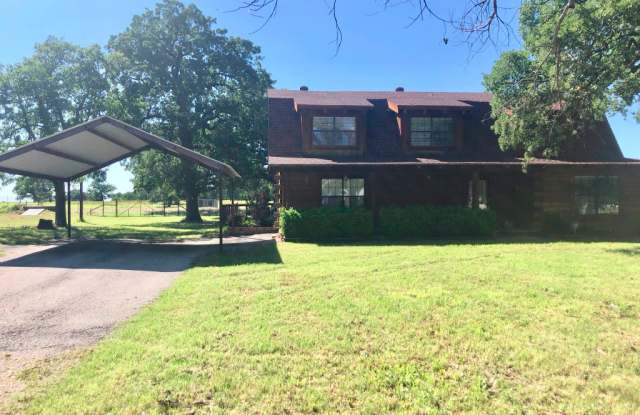 FFOR LEASE in BROCK! 3 BR- 2 BA - 2 Car Carport + Loft + Office - 2,256 sf Log Home on Approximately One Acre in Brock ISD. photos photos