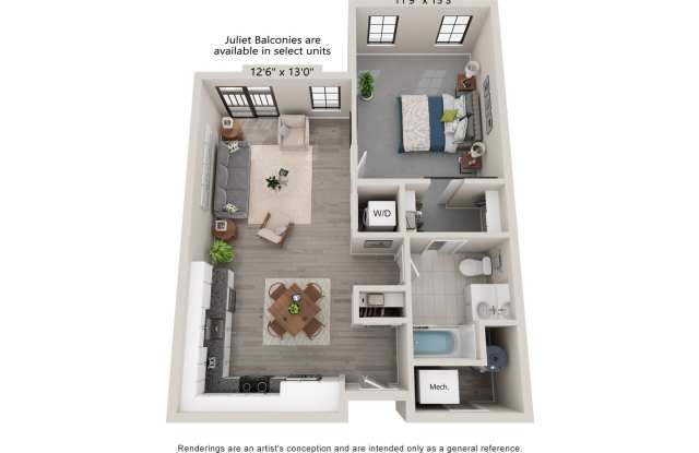Unit G- Luxury 1 Bedroom 1 Bathroom with Juliet Balcony (55+) Gallery 1