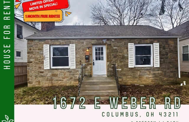 Charming 2BR North Columbus Home w/ Basement  Decorative Fireplace - 1672 East Weber Road, Columbus, OH 43211