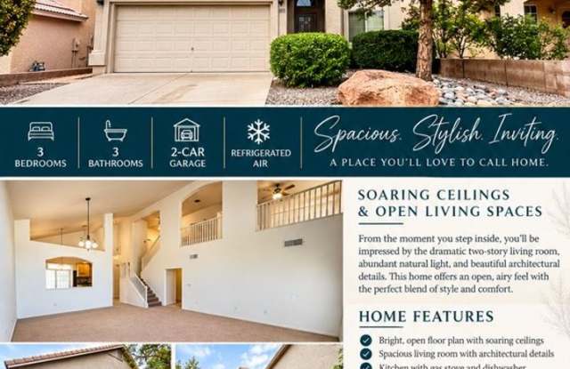 Soaring Ceilings, Stunning Architectural Details & Spacious Living in Albuquerque! 3 Bedrooms · 3 Bathrooms · 2-Car Garage · Refrigerated Air Gallery 1