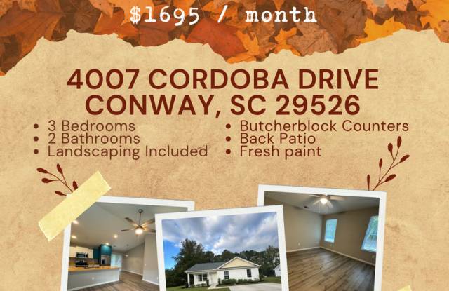 **MOVE IN SPECIAL** Conway - 3 Bedroom / 2 Bathroom Home - 4007 Cordoba Drive, Red Hill, SC 29526