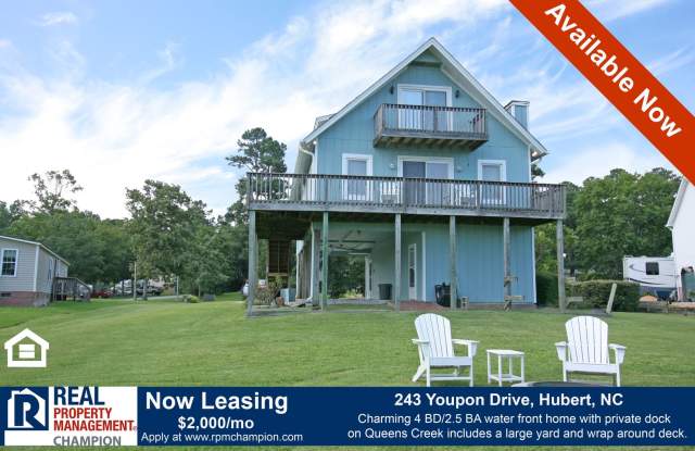 Charming Water Front Home with Private Dock - 243 Youpon Drive, Onslow County, NC 28539