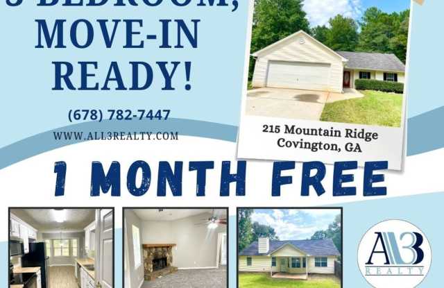 ONE MONTH FREEE! If you move in by JAN 15TH - 215 Mountain Ridge, Newton County, GA 30016