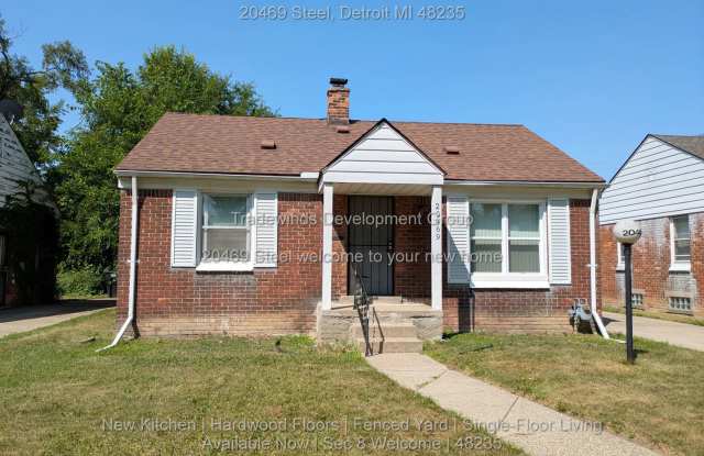 20469 Steel St is a 2-bedroom brick ranch for rent in Detroit's Minock Park neighborhood for $1,200/month — Section 8 and Housing Choice Vouchers welcome, on a quiet street near Grand River Ave in 48235. photos photos