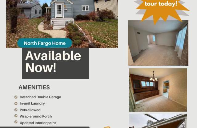 Charming 3×2 Home with Wrap-Around Porch  Detached Double Garage – $1,795/Month - 1518 12th Street North, Fargo, ND 58102