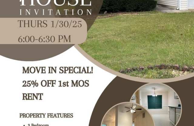 25% Off First Month! Open house on 1/30/2025 from6:00PM-6:30pm 3/2 Ranch with 2 Car Garage - 1150 Commons Court, Irondale, GA 30238