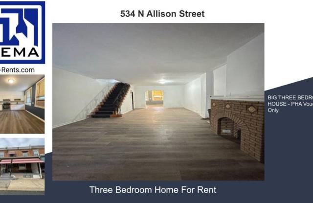 BIG THREE BEDROOM HOUSE - PHA Vouchers Only - 534 North Allison Street, Philadelphia, PA 19131