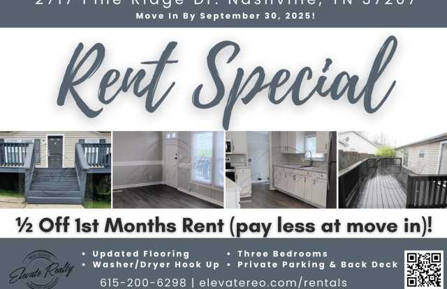ON SPECIAL! THIS PROPERTY HAS A 1/2 OFF THE FIRST MONTHS RENT ON A 13 MONTH LEASE AND 1/2 OFF THE APPLICATION FEE! Three Bedroom, Ranch Style North Nashville Home! photos photos