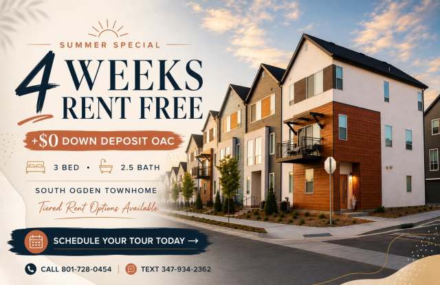 LIVE IN STYLE! 4 Weeks RENT FREE + $0 Down OAC | 3 Bed • 2.5 Bath South Ogden Townhome! photos photos