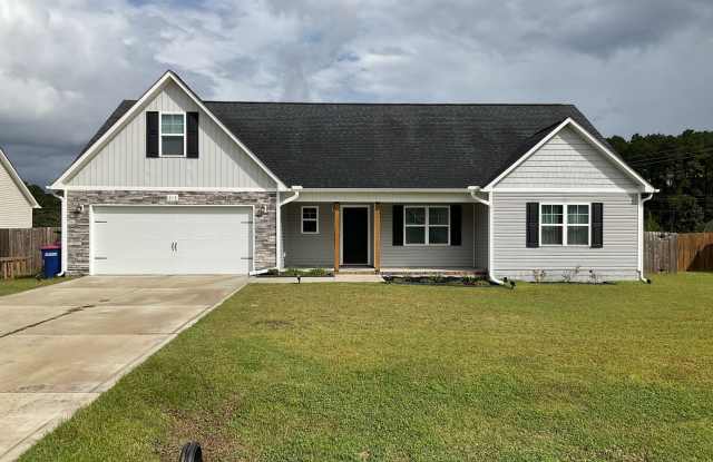 This stunning home offers seamless blend of style and practicality, perfect for modern living. With three lovely bedrooms and two beautiful appointed baths. Living room and dining room provides ample space for family. - 313 Sunrose Drive, Onslow County, NC 28555