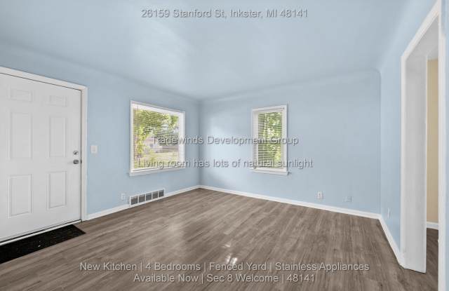 26159 Stanford St is a 4-bedroom home for rent in Inkster for $1,150/month — Section 8, VA and Housing Choice Vouchers welcome, tucked on a quiet tree-lined street near Michigan Ave in 48141. Gallery 3