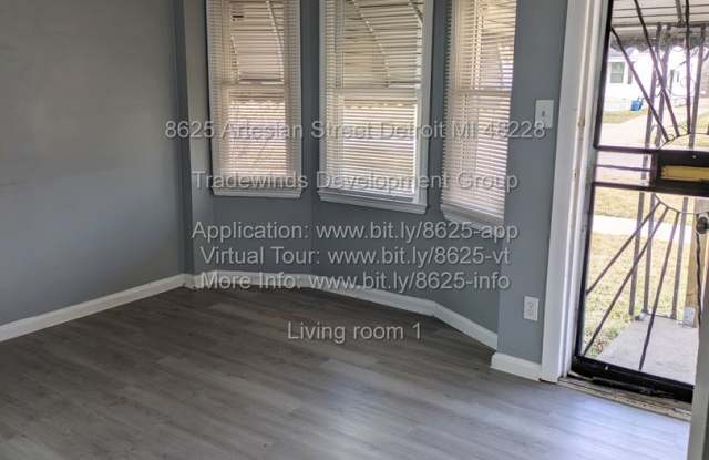 8625 Artesian St is a 3-bedroom brick bungalow for rent in Detroit's Warrendale neighborhood for $1,200/month — Section 8 and Housing Choice Vouchers welcome, minutes from Cody High School in 48228. Gallery 3