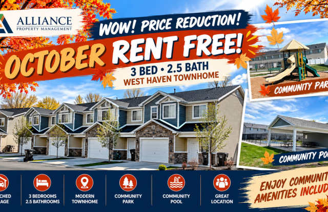 WOW! PRICE REDUCTION & OCTOBER RENT FREE! 3 Bed 2.5 Bath Townhome in West Haven Gallery 1