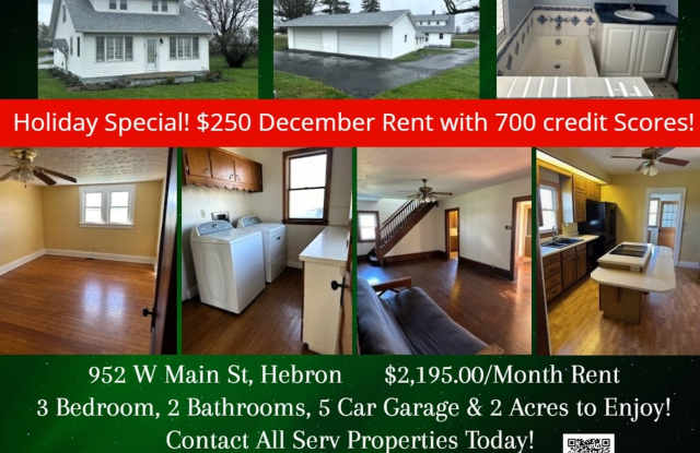 ***Holiday Special: $250 December Rent Special with a 700 credit score!*** - 952 West Main Street, Hebron, OH 43025