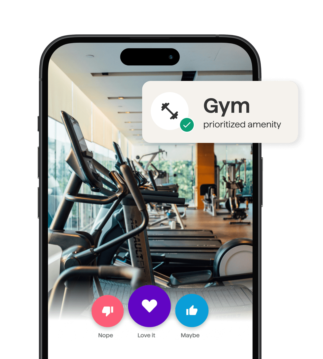 Phone showing Gym as a prioritized amenity