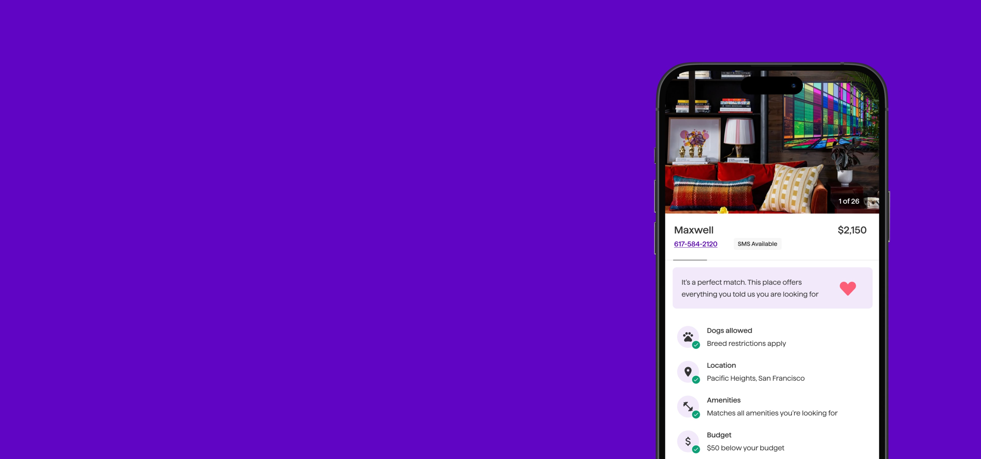Mobile device showing apartment matches