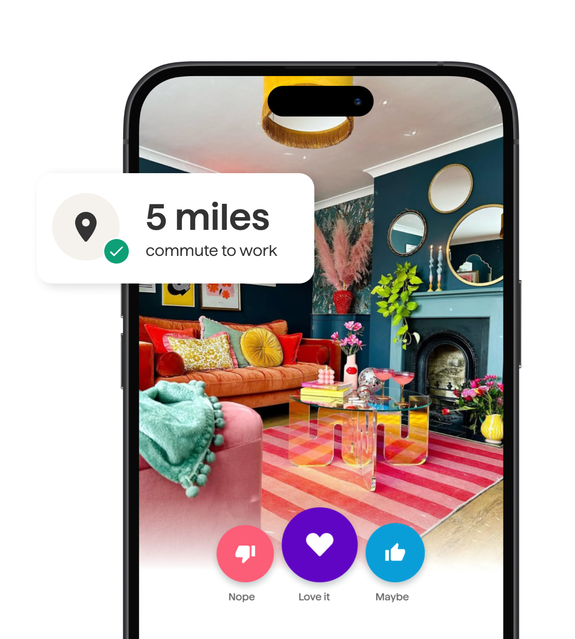 Phone showing 5 miles commute to work
