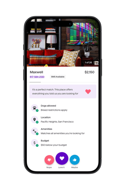 Mobile device showing apartment matches